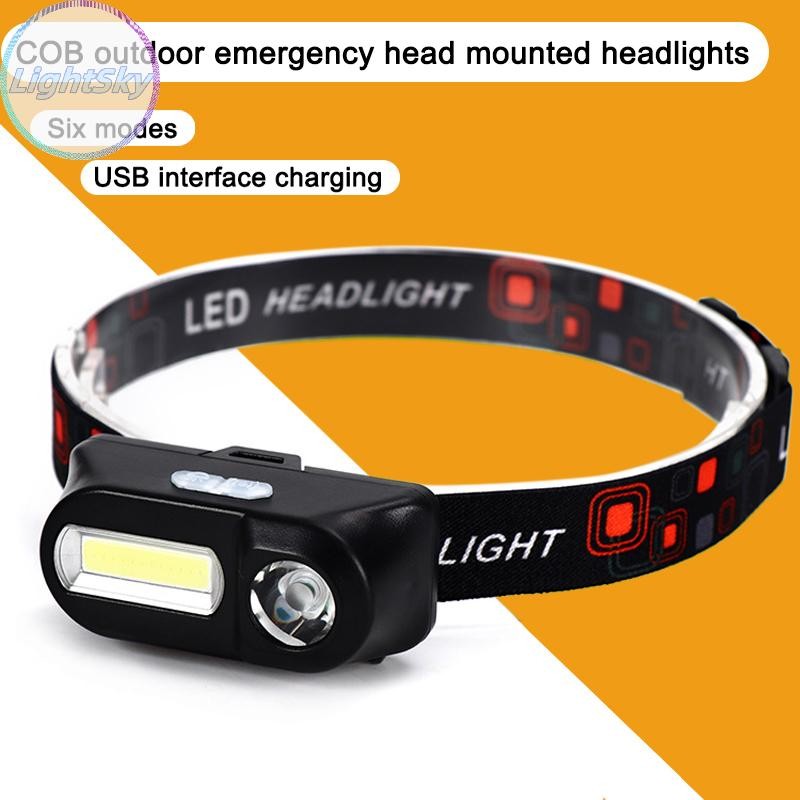 Lightsky Multi-Function พอร์ต Usb ไฟหน้าแบบชาร์จไฟได้ Cob ไฟฉายหัวฉุกเฉินกลางแจ้ง 18650 ไฟตกปลา TH