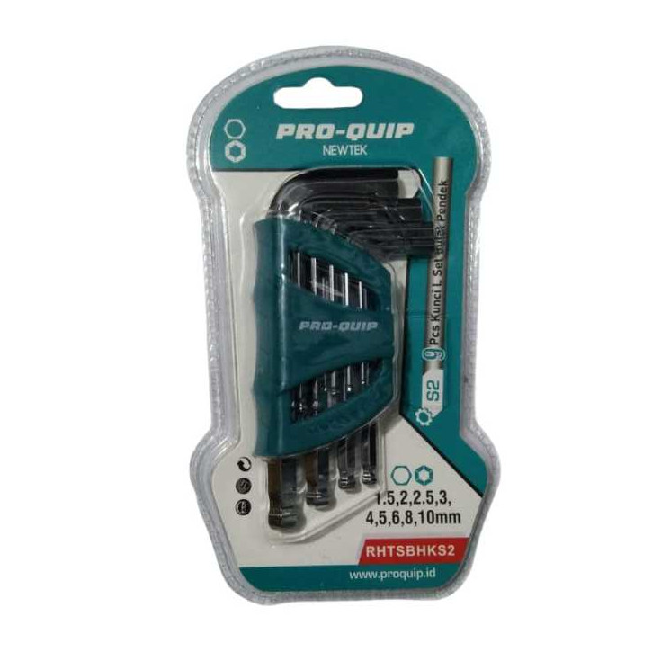 PRO-QUIP Newtek S2 9 ชิ้น ชุดกุญแจ L สั้น (1.5, 2, 2.5, 3, 4, 5, 6, 8, 10 มม.)