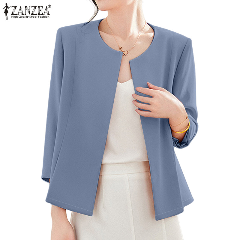 ZANZEA ซานเซีย ผู้หญิงแฟชั่นเกาหลีคอกลมแขนยาวออกแบบอารมณ์เสื้อเบลเซอร์หรูหรา