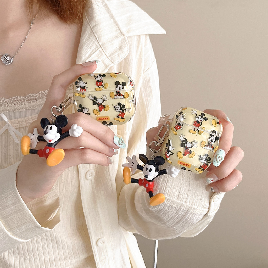 มิกกี้ 3ง ตุ๊กตาชุดหูฟังบลูทูธปกเข้ากันได้สําหรับ แอร์พอด AIRPODS PRO2 1 2 3 4 2024 กรณี ฉัน ซิลิโคนหูฟังไร้สายชาร์จถังป้องกันปลอกเปลือกนุ่