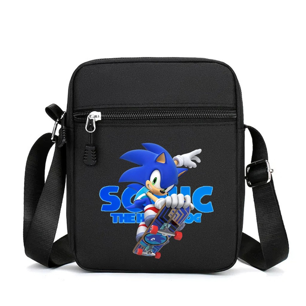ใหม่ Sonic การ์ตูนพิมพ์ Square Canvas Crossbody Bag สีดํา Multi functional Storage Bag สําหรับทุกวันแฟชั่น Dressing
