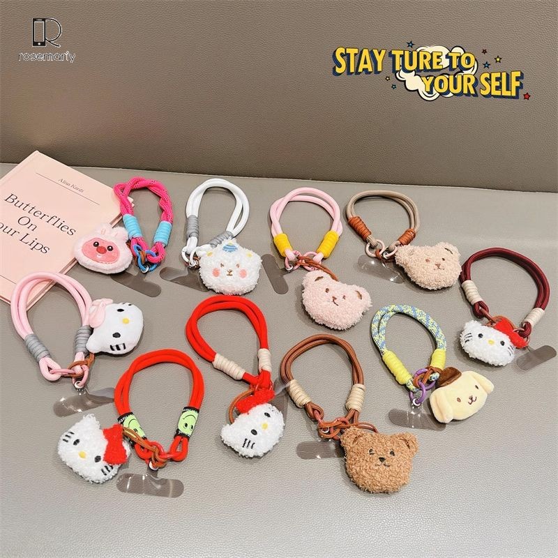 GANTUNGAN Strap Phone Bracelet สายรัดข้อมือยาวเกาหลีน่ารักการ์ตูน 3D Plush Fuzzy Bears hp Clip Cross