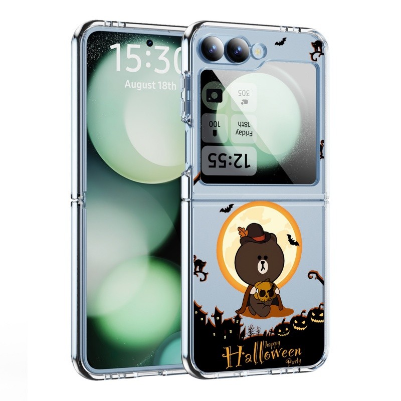 Samsung Galaxy Z Flip 6/5/4 Happy Halloween BROWN CONY Hard Transparent Case สําหรับ Samsung Z Flip 6/Flip 5 Flip 4 MagFit กันกระแทก