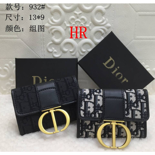 แฟชั่น Dior กระดุม กระเป๋าสตางค์ หนังคุณภาพสูง แพ็คการ์ดพับคู่ ผู้หญิงสุดหรูกระเป๋าถือ