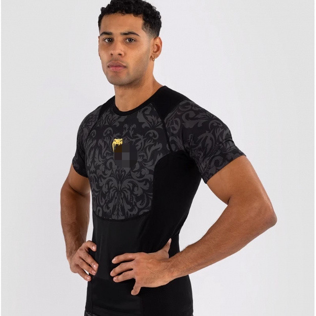 เสื้อtightกีฬาสำหรับผู้ใหญ่สไตล์UFCและมวยไทยแขนสั้น เหมาะสำหรับการฝึกซ้อมและการออกกำลังกาย