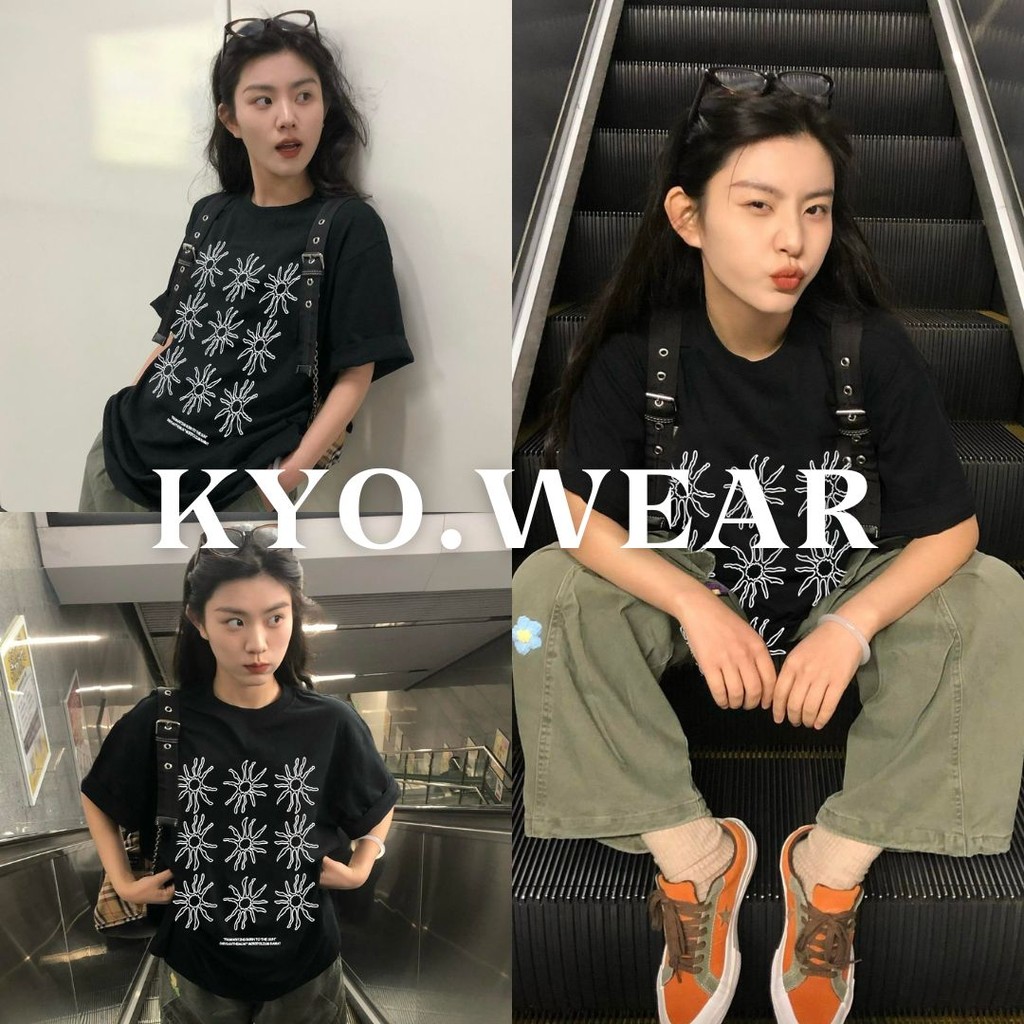 KYO 💖【ส่งจากไทย】เสื้อยืดแขนสั้นฤดูร้อนสำหรับผู้หญิง 2025 ดีไซน์ใหม่ยอดนิยม หลวมๆ เสื้อแขนสั้นทรงหลวมสไตล์อเมริกัน