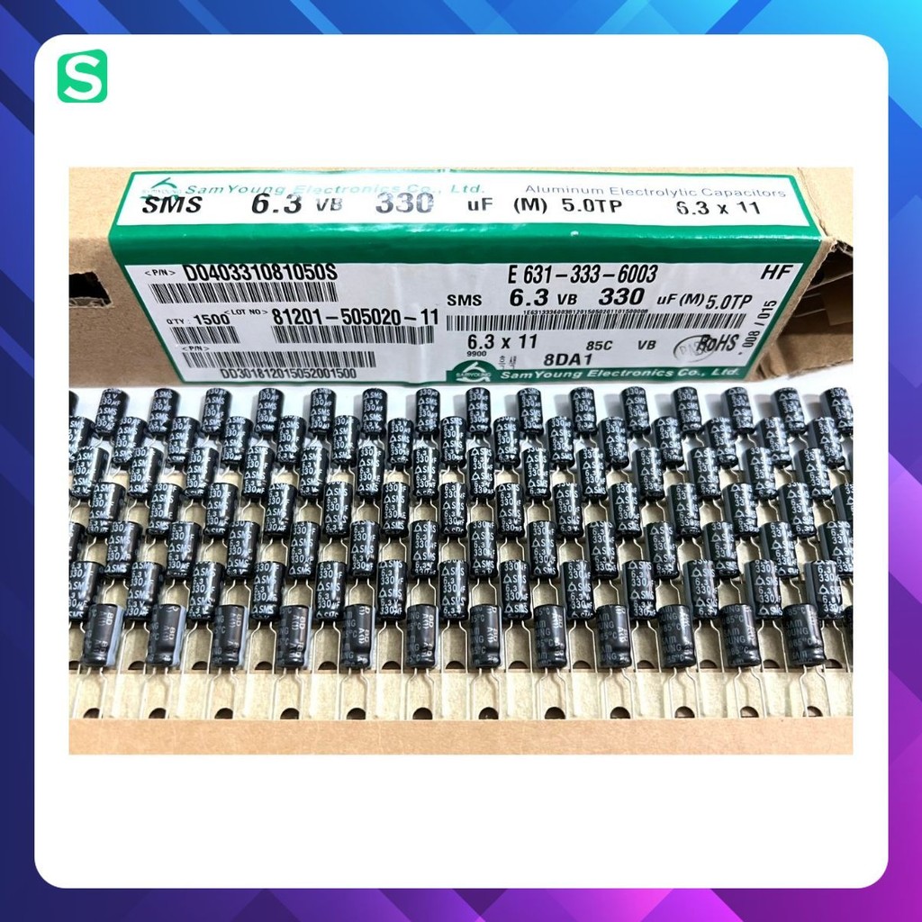 [ 20 ชิ้น ] CAPACITOR 6.3V 330UF Size: 6.3x11mm ยี่ห้อ SAMYONG (6.3V330UF 330UF 6.3V 330UF6.3V ) ใหม