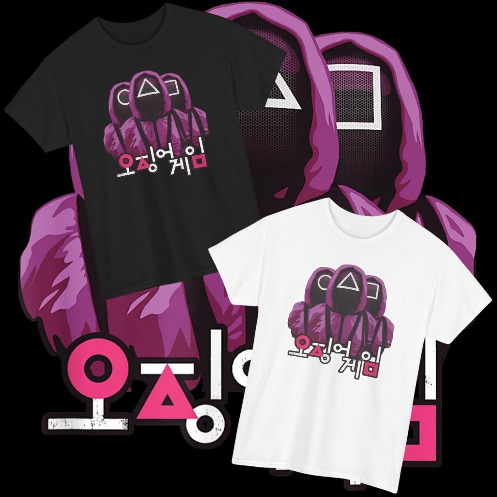 เสื้อยืดลายหน้ากากผู้คุม 3 คน จาก Squid Game ( Cotton)