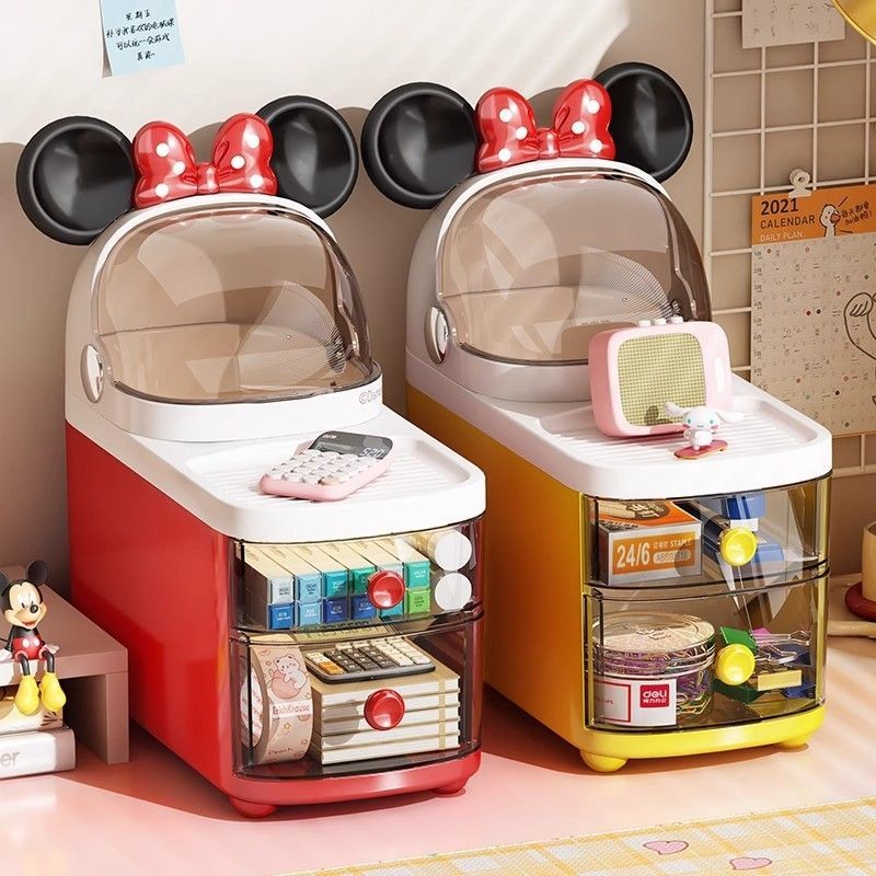 Disney Co-Branded เครื่องสําอางลิ้นชักกล่องเก็บผลิตภัณฑ์ดูแลผิวลิปสติกแปรงแต่งหน้า Desktop Dresser Organizer