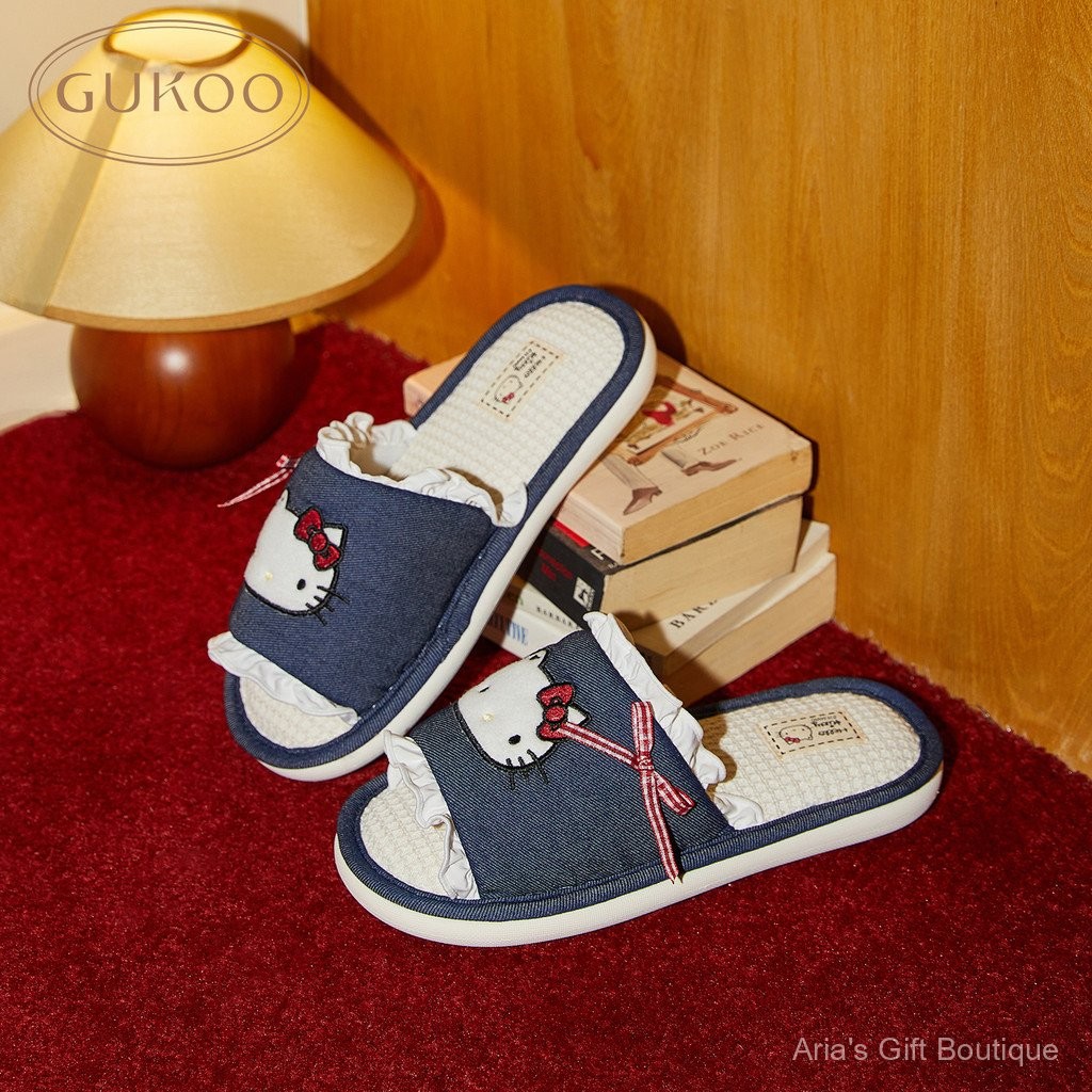 [Aria x Gukoo] Kitty รองเท้าแตะผ้าลินิน สไตล์ใหม่สำหรับฤดูใบไม้ผลิและฤดูร้อน