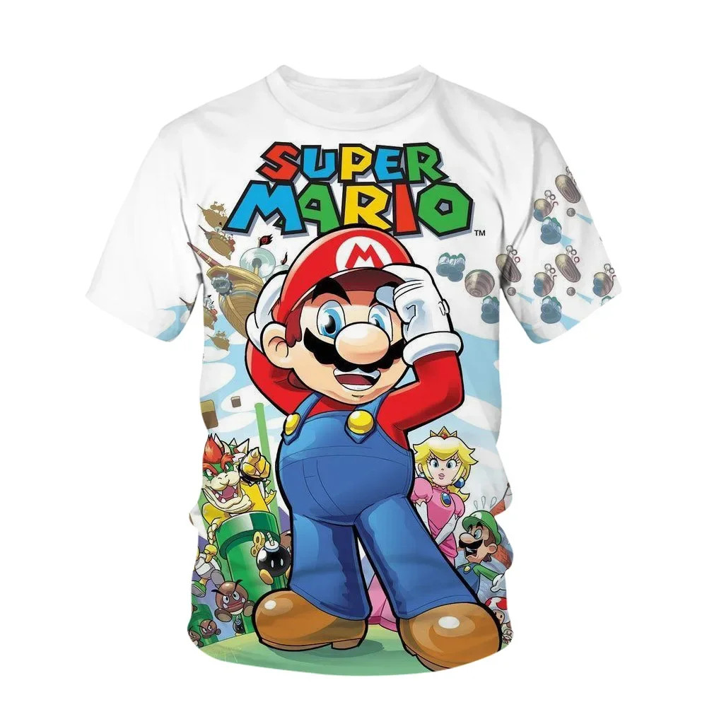 เสื้อเด็กชาย Super Mario Brothers 3D พิมพ์ แฟชั่นใหม่ปี 2024 คอ>O