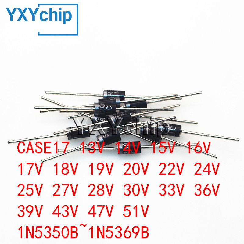 20pcs 5W Zener Diodes CASE17 13V 14V 15V 16V 17V 18V 19V 20V 22V 24V 25V 27V 28V 30V 33V 36V 39V 43V