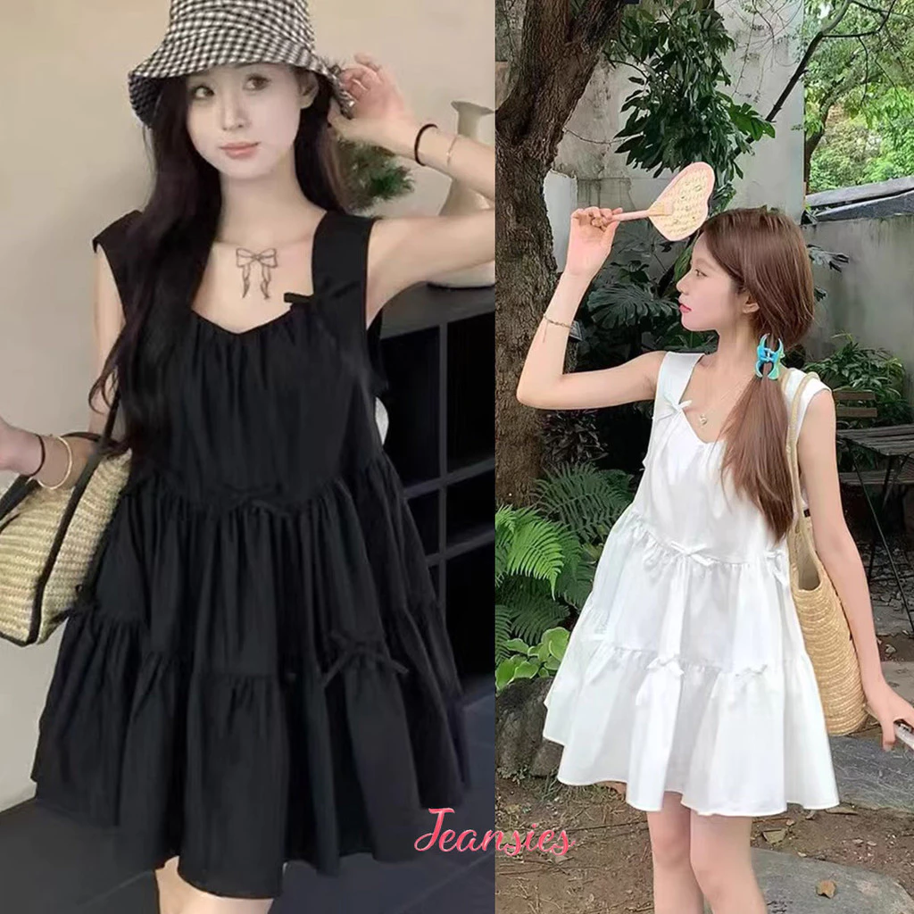 เดรสหวานโบว์ ทรงกว้างเกาหลี ละมุนทุกองศา