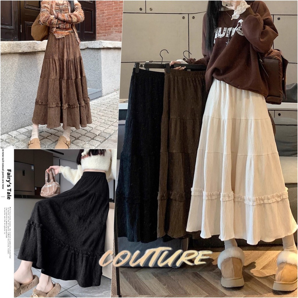Couture กระโปรงยาวลูกไม้งานเกาหลี ลายฉลุสวยหรู พร้อมซับใน สีพื้นใส่ได้ทุกโอกาส
