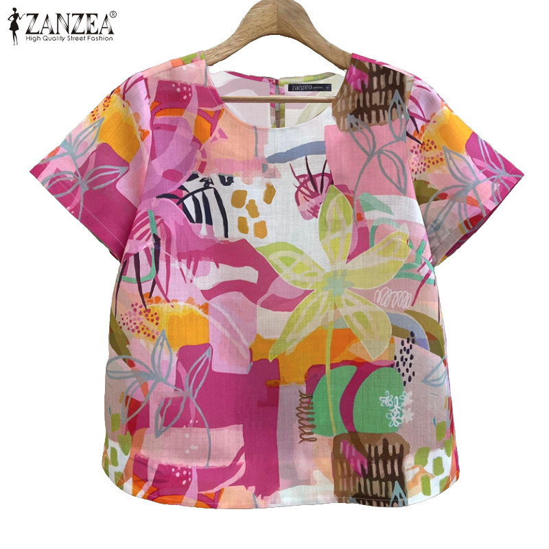 ZANZEA เสื้อลายพิมพ์ดอกไม้แขนแร็กลาน สไตล์เกาหลีสำหรับผู้หญิงในวันหยุด