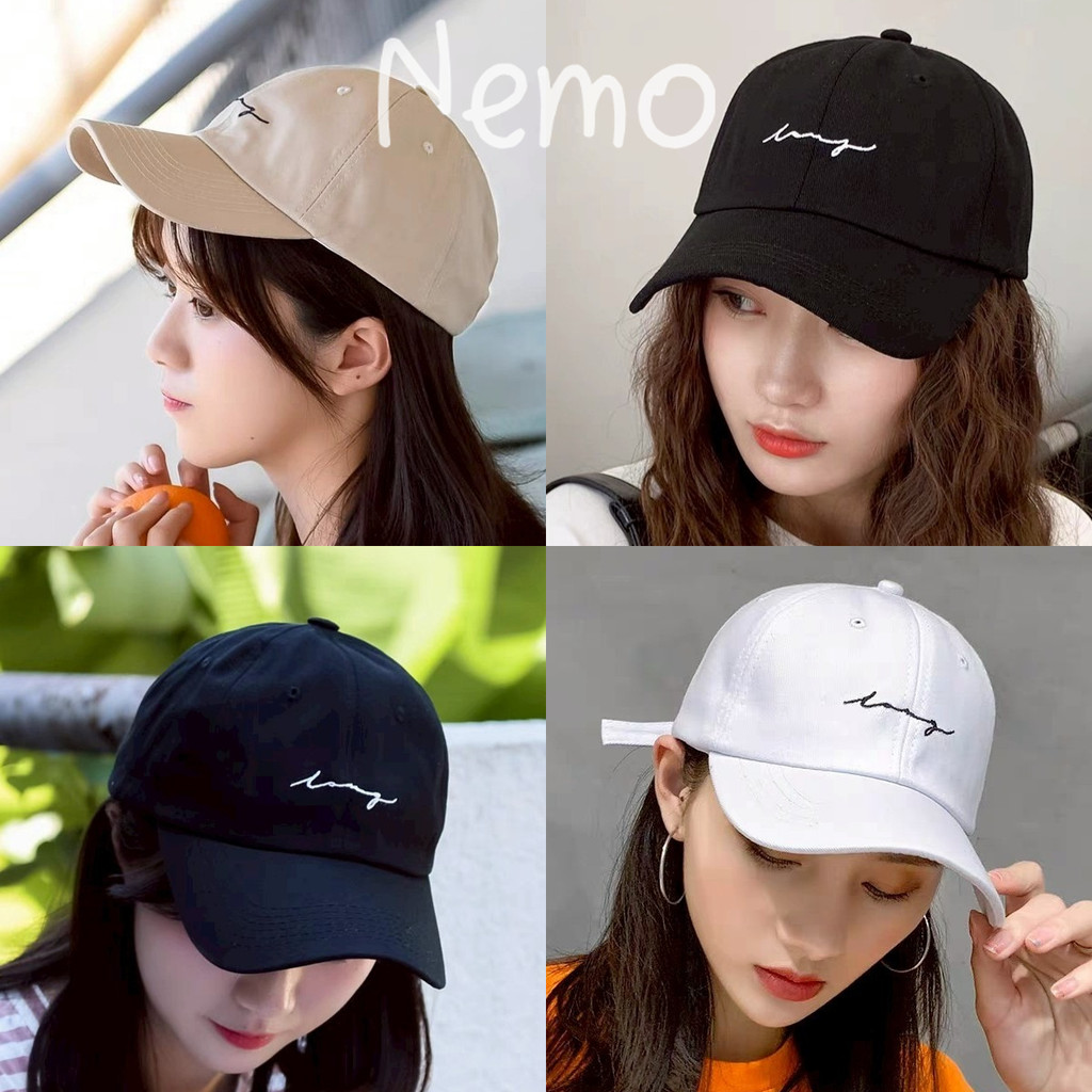 Nemo store🌸#MK-5 หมวก ปีกสีพื้น ดีเทลปักตัวอักษร สายปรับขนาดได้