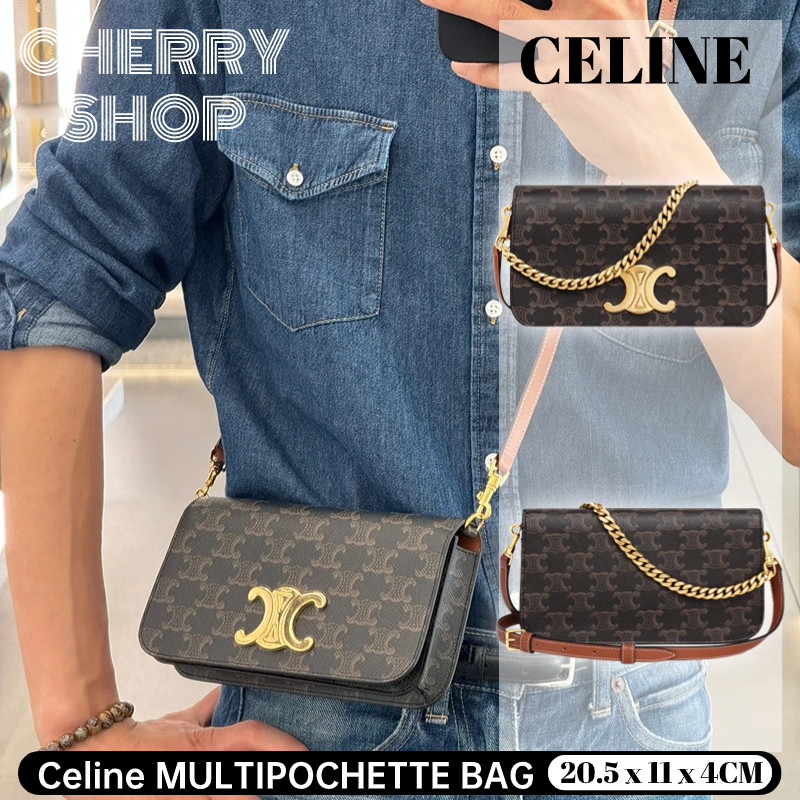 🍒🍒ของแท้ 100% Celine MULTIPOCHETTE กระเป๋าผู้หญิงกระเป๋าสะพาย🍒🍒