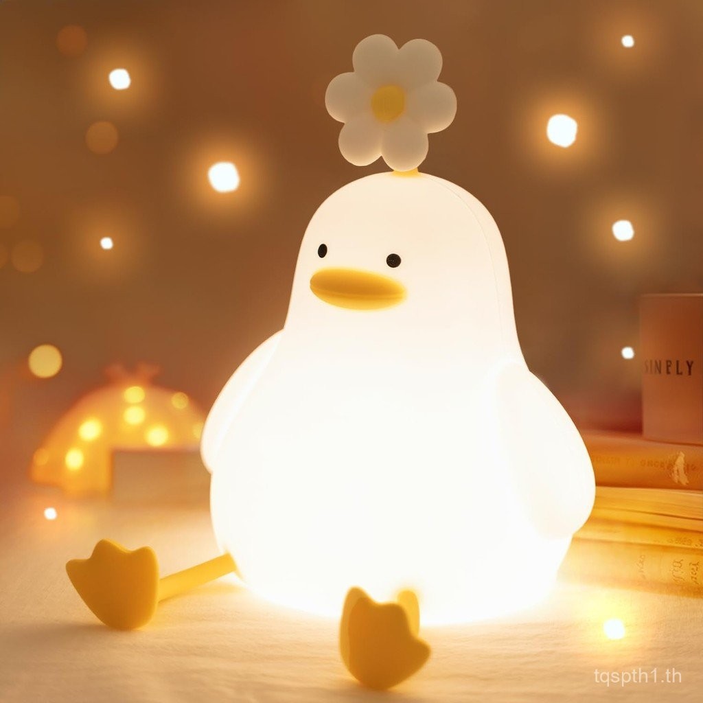 🍓การจัดส่งจากประเทศไทย🍓โคมไฟกลางคืน LED ซิลิโคน รูปเป็ด ดอกไม้ หรี่แสงได้ ไฟอ่อนดูแลดวงตา USB สําหรับห้องนอนวางข้างเตียงตั้งโต๊ะ