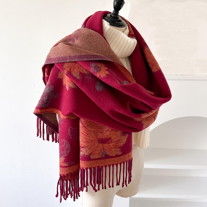 Fgf [อัตราการสรรเสริญ 95%] คุณภาพสูงเลียนแบบแคชเมียร์หนาผ้าพันคอสองด้านหญิงฤดูหนาวสไตล์ใหม่สไตล์หรูห