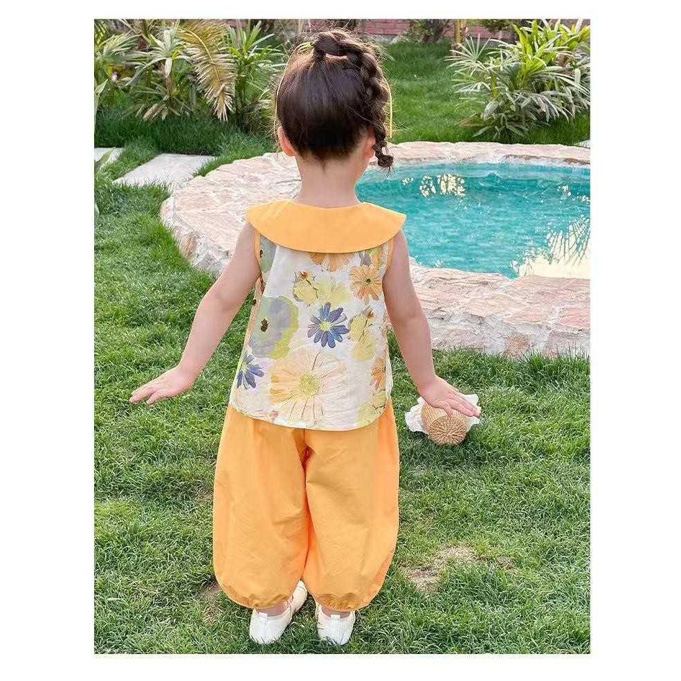 สไตล์ตะวันตก ชุดทูพีชแขนสั้น สำหรับเด็กผู้หญิง เสื้อคอปกตุ๊กตา กางเกงกันยุง เหมาะสำหรับฤดูร้อน ไซส์:80-130cm [DA-Z] - รูปที่ 7