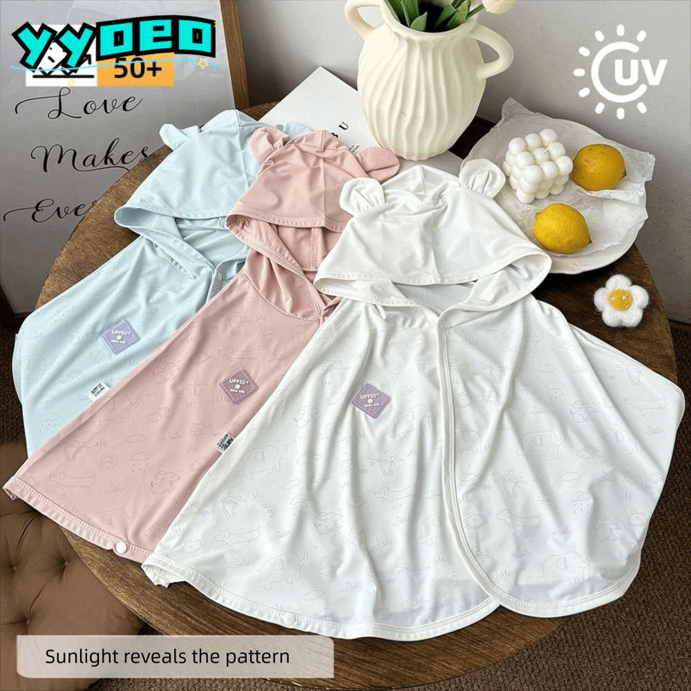 เสื้อกันแดดน่ารักสำหรับเด็ก สีชมพู สีขาว สีฟ้า พร้อมลายน่ารักของการ์ตูนสัตว์ กันแดด UV ระบายอากาศได้ดี