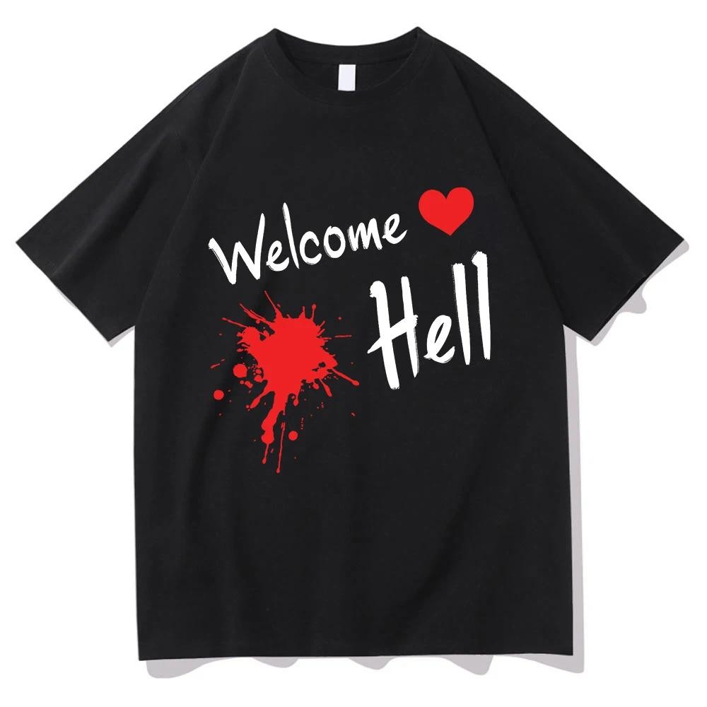 อะนิเมะ TouHou Project เสื้อยืด Welcome Hell 2025 เสื้อผ้าผู้ชาย/ผู้หญิง เสื้อผ้าฮาราจูกุ เสื้อฤดูร้อน เสื้อยืดกราฟิ