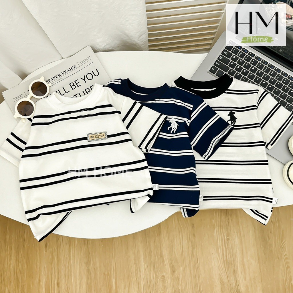 เสื้อยืด คอกลมเด็ก เสื้อยืดลายทาง สำหรับเด็กผู้ชายและเด็กผู้หญิง