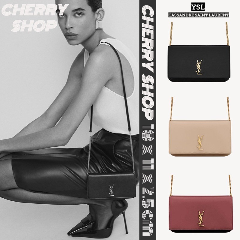 🍒🍒YSL CASSANDRE SAINT LAUREN กระเป๋าใส่โทรศัพท์มือถือ YSL กระเป๋าสตางค์โซ่ YSL สำหรับผู้หญิง 6350950