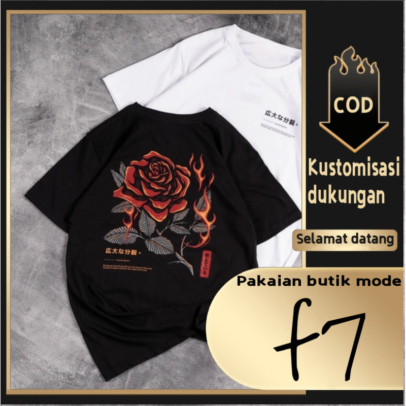 F7 Mawar เสื้อยืด Tops เสื้อยืดขนาดใหญ่สําหรับชายสีดําผู้ใหญ่ Distro แขนสั้น Cool Premium Street สไต