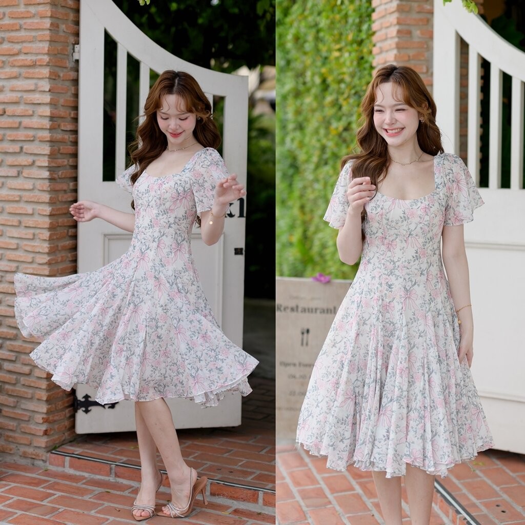 Coquette Bow Fit & Flare dress - ลายโบว์