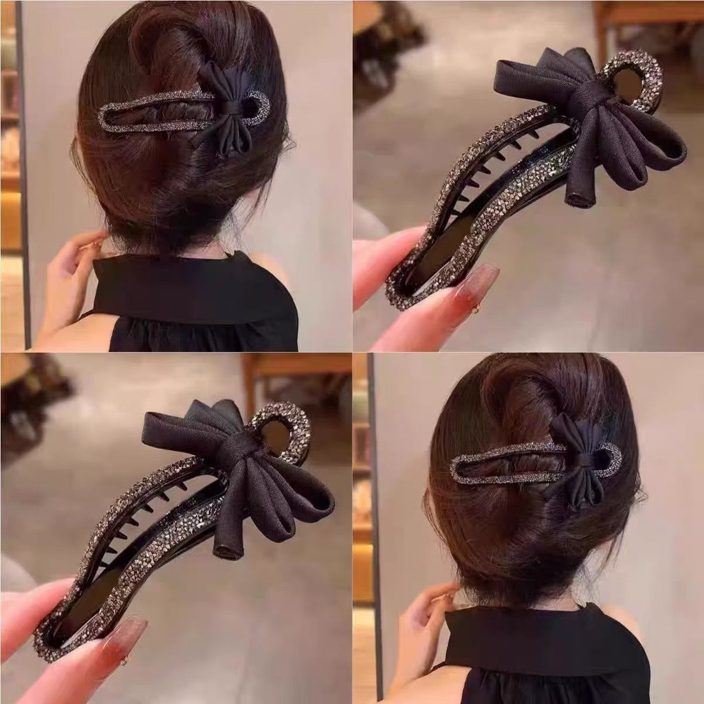 Diamond-Studded คลิปแบนด้านหลังหัวคลิปขี้เกียจแผ่นกิ๊บติดผม Duckbill คลิป