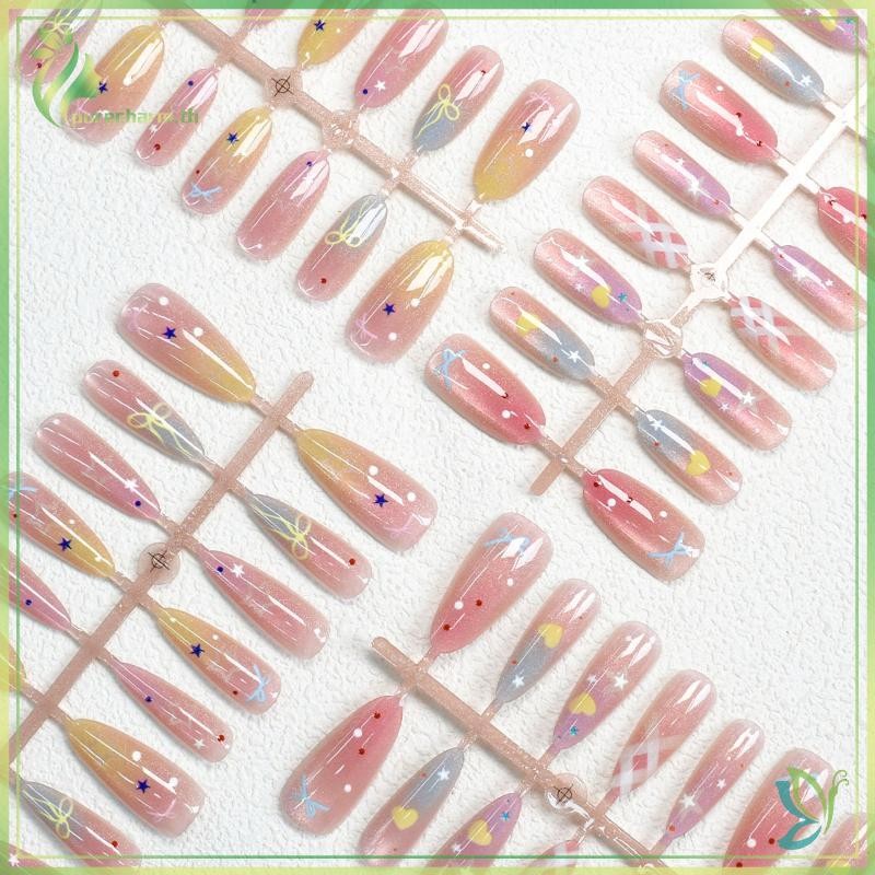 [ความงาม] 30 ชิ้น Eye Macaroon Gradient Star เล็บปลอมสวมใส่เกราะสวมใส่เล็บ DIY เล็บอุปกรณ์ตกแต่ง {ขาย}