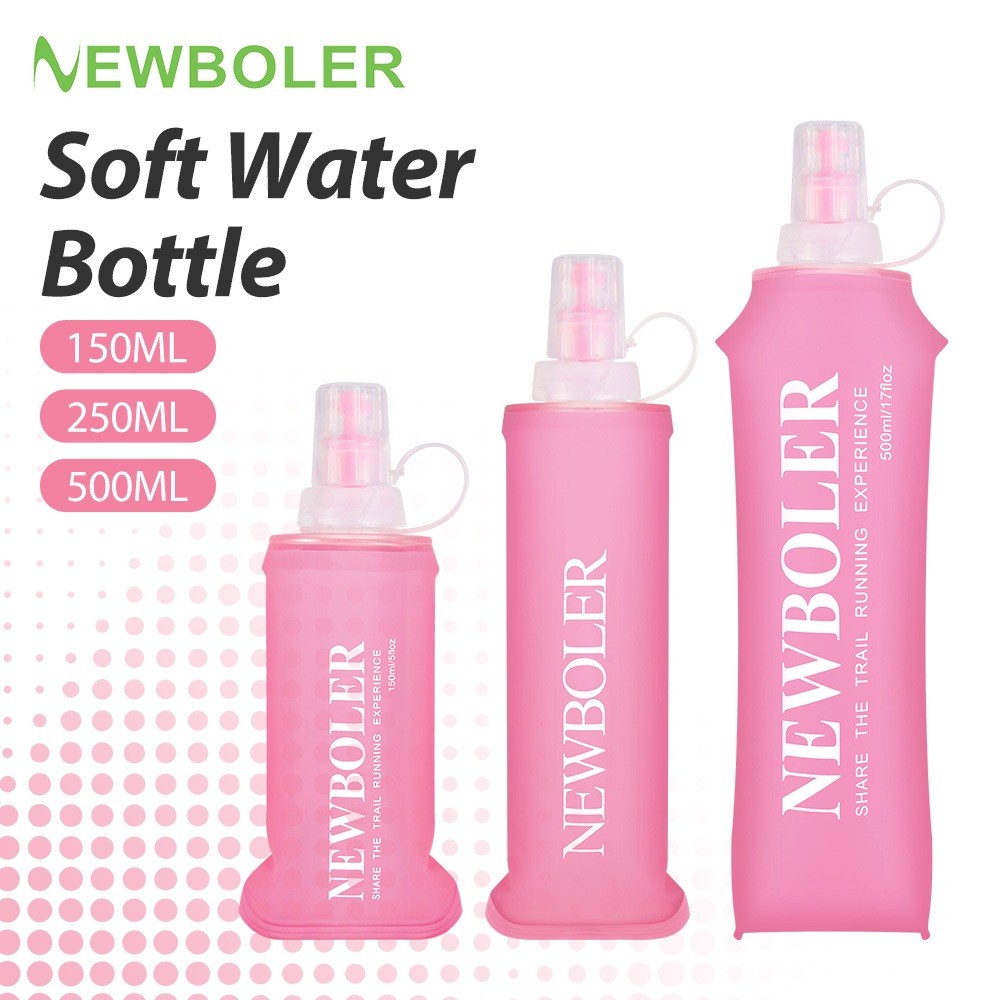 นิวโบเลอร์ 150มิลลิลิตร250มิลลิลิตร500มิลลิลิตรขวดนุ่มหลายสี ทีพียู ซิลิโคนพับขวดน้ําสําหรับกีฬากลางแจ้งเดินทางวิ่งวิ่งออกกําลังกายแบบพกพาขวดนุ่ม