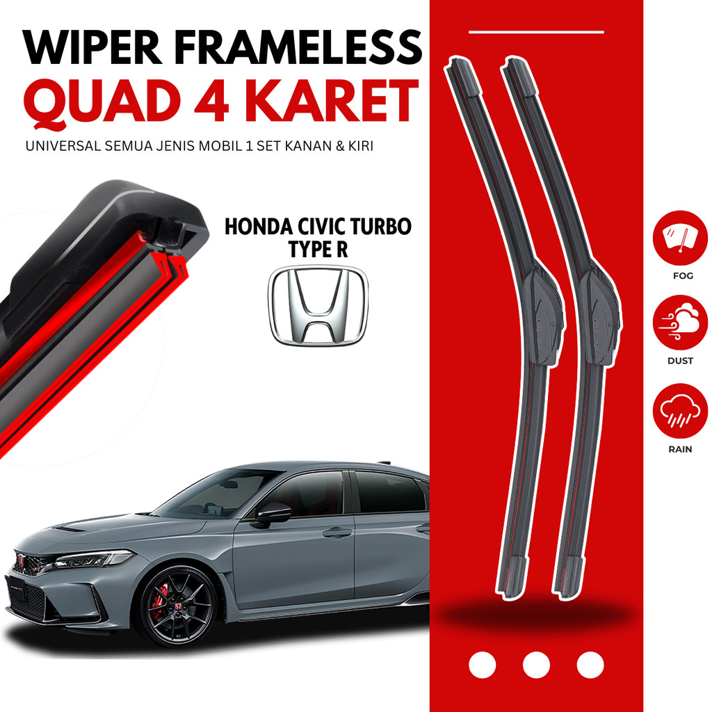 Honda Civic Turbo Type R Quad Wiper ใบมีดยาง 4 ชั้น 1 ชุดทําความสะอาดกระจกรถยนต์คู่ซ้ายและขวา
