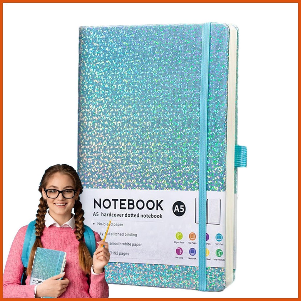 Glitter Journal A5 ปกแข็ง Journal 8.4x5.7 นิ้ว 160 หน้าเรียงราย Glitter Never Peel Off Journal ปกแข็