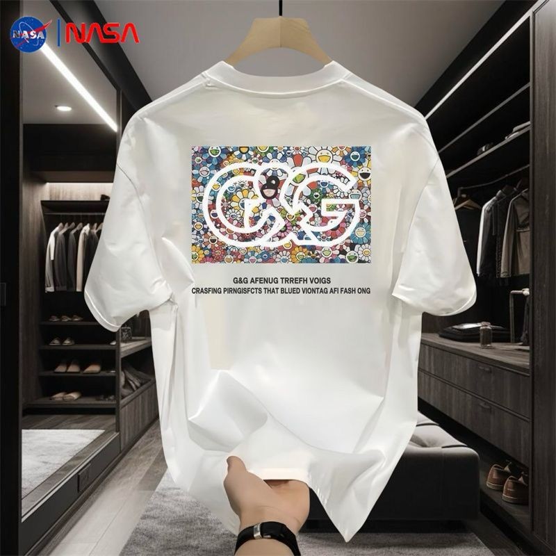 VBA ผู้ชาย High-End แฟชั่นออกแบบแขนสั้นอเมริกันรูปแบบหลวมรอบคอพิมพ์ฤดูร้อนใหม่ Basic Top JA177