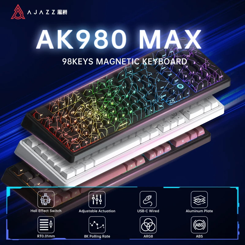 Ajazz Ak980 Max คีย์บอร์ดเกมแบบมีสาย 8khz Polling Rate Numberpad Hot Swappable Custom สวิทช์แม่เหล็ก