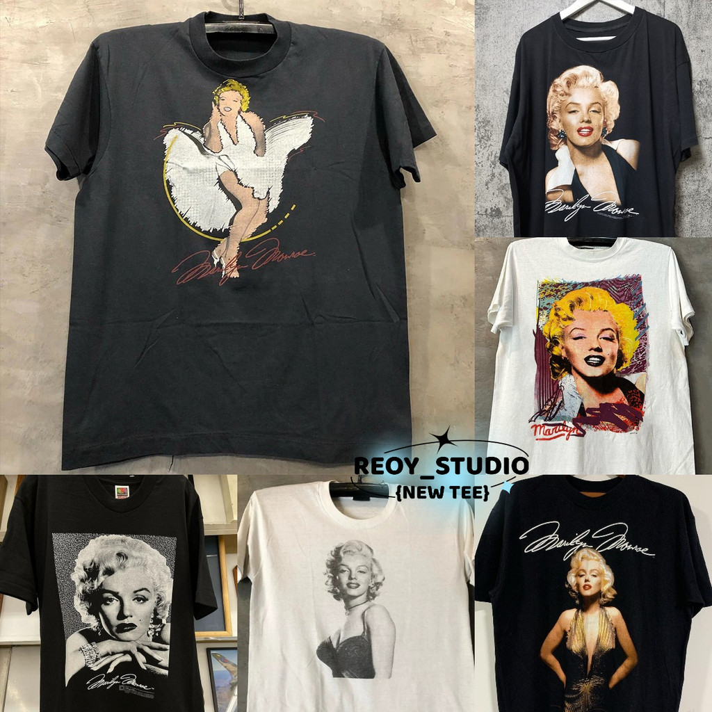 REOY_STUDIO ※Marilyn Monroeเสื้อยืดคอกลม แขนสั้น พิมพ์ลายการ์ตูน สไตล์ฮ่องกง ย้อนยุค เรียบง่าย ทรงหลวม ขนาดใหญ่