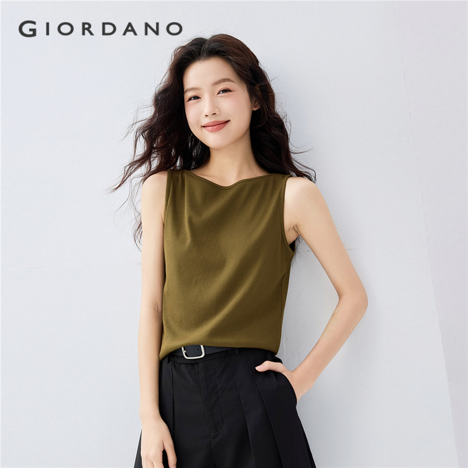 GIORDANO WOMEN Boat neck slim sleeveless rib top 13325241