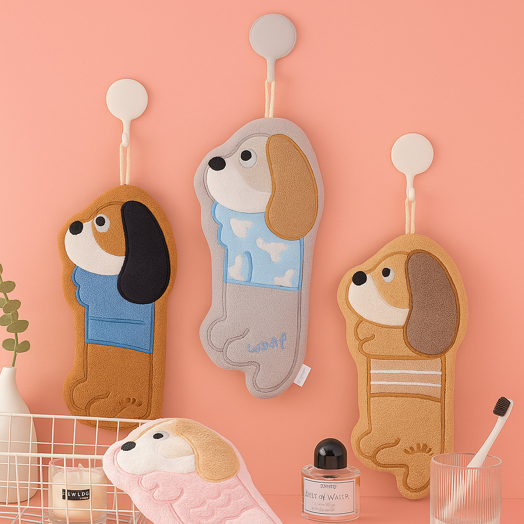 ผ้าเช็ดมือลายการ์ตูนหมาน้อย คัชชุน นาโนซับน้ำดี เหมาะสำหรับห้องครัว ห้องน้ำ แขวนง่าย - รูปที่ 5