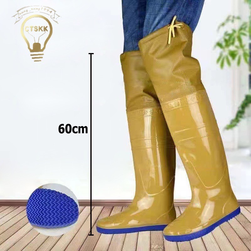 🔥🔥รับประกัน1ปี รองเท้าบู๊ทยาว สีครีม ทำจากยางพาราแท้ 100% กันน้าใส่ทำนาทำสวน 39-45 พร้อมส่ง