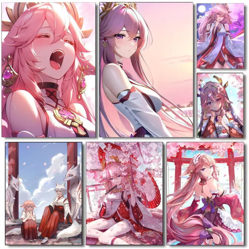 1 PC ยอดนิยมอะนิเมะเกมน่ารักสาว Yae Miko Genshin Impact โปสเตอร์ HD โปสเตอร์ Home Room Bar Cafe Deco