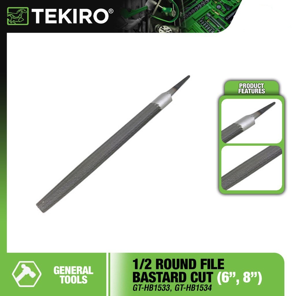 TEKIRO ตะไบกลมครึ่ง Bastard Cut and Smooth Cut (6"-12")(GT-HB1533-GT-HB1536)(GT-HB1529-GT-HB1532)