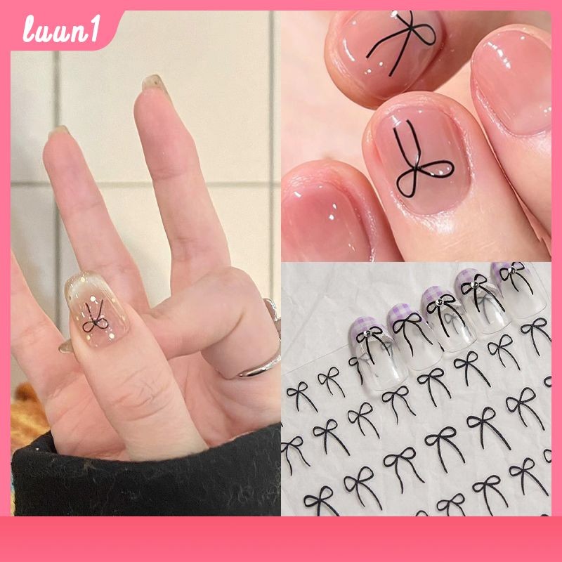 สติกเกอร์ติดเล็บโบว์ประดับตกแต่ง โบว์ริบบิ้น สติกเกอร์ติดเล็บ โบว์ริบบิ้น เรียบง่าย เข้ากันทุกแบบ ทาสีด้วยมือ สติกเกอร์ติดเล็บ เครื่องประดับ กันน้ำ ติดทน