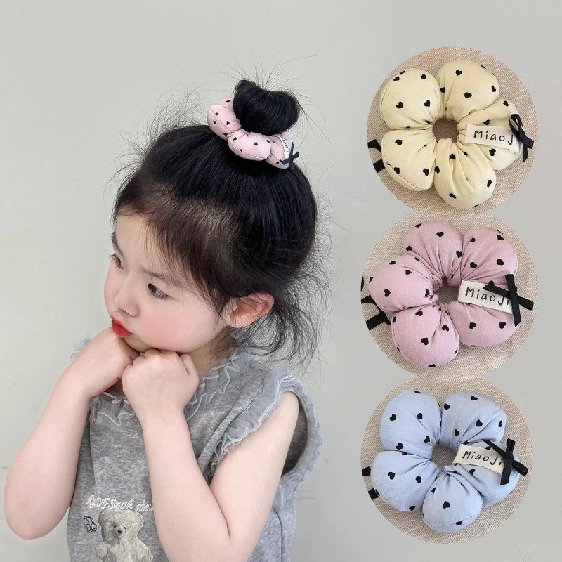 ดอกไม้รูปหัวใจจุด Bowknot เชือกผม Scrunchies หางม้าผูกผม Headwear เครื่องประดับผม