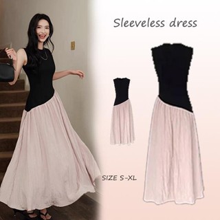 Chili#ชุดเดรสแขนกุด ชุดเดรสผู้หญิงแขนกุด สไตล์ฝรั่งเศส เอวเข…