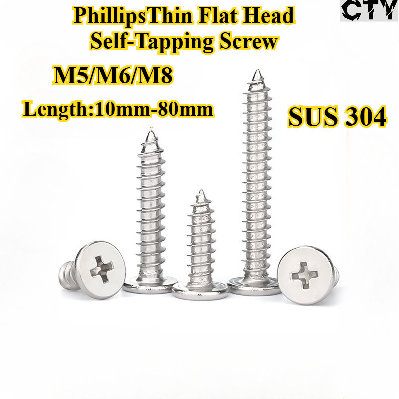 [CTY-ZGLS] SUS304 PhillipsThin Flat Head Self-Tipping Screw M5/M6/M8 Cross Flat Head Pointed Tail Sc