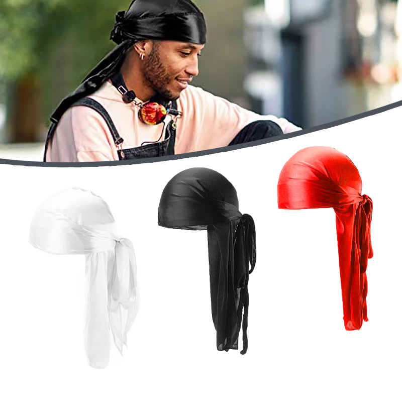 Durag Head Hip Hop Durag Hip Hop Bandana Hat Pirate Long Tail Hat Baotou Hat Faux Silk Breathable