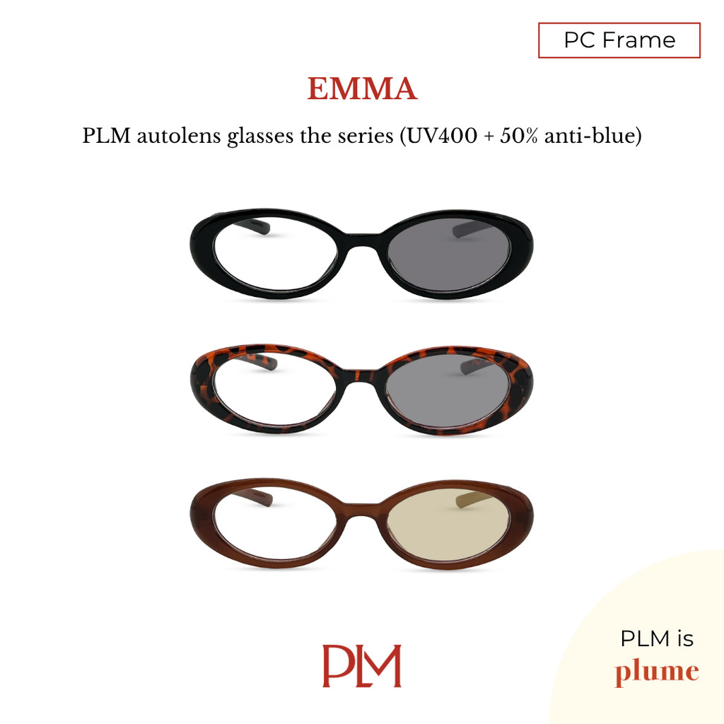 PLM (plume.bkk) แว่นกรองแสงสีฟ้าออโต้เลนส์เปลี่ยนสีรุ่น 'Emma' Autolens Glasses