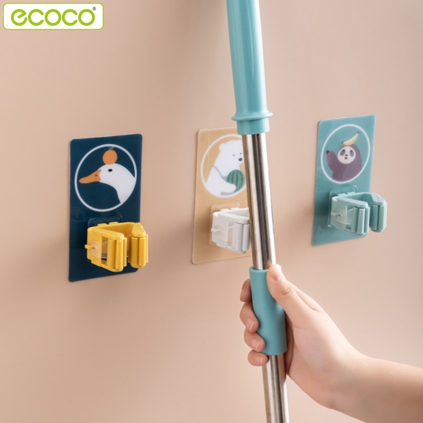 Ecoco ที่แขวนอุปกรณ์มีด้าม ที่แขวนติดผนัง หนีบแปรงขัดห้องน้ำ ที่หนีบไม้กวาด จัดเก็บของใช้แบบแขวน